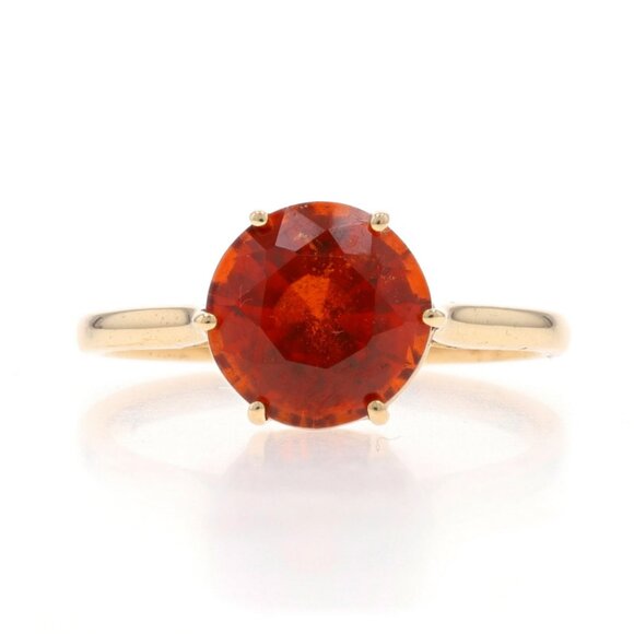 Yellow Gold Honey Garnet Cocktail Solitaire Ring - 10k Round 5.00ct